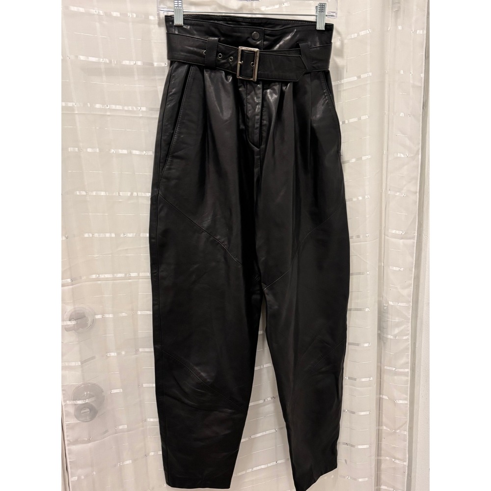 Tannery West Vintage Black Leather Belted High Waist Tapered Pants Size 4